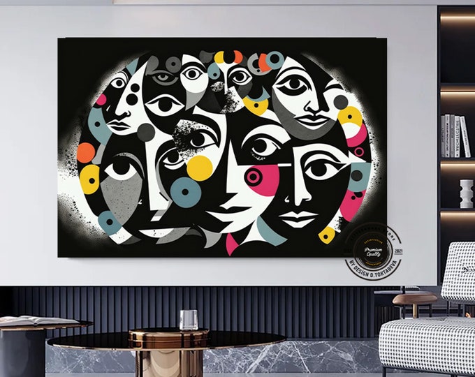 Contemporary Art Canvas, Abstract People Wall Decor, Abstract Canvas Art, Colorful Face Canvas Art, Human Face Poster, Modern Wall Decor,