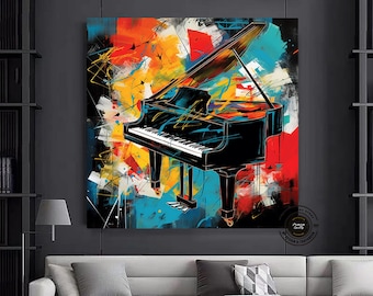 Colorful Piano Canvas Wall Art: Music Room Decor