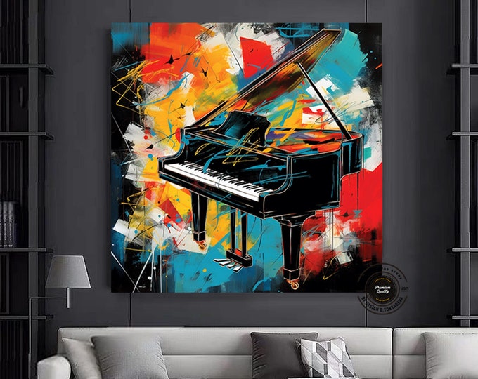 Colorful piano canvas wall art, music recital ready to hang canvas wall decor, musical instruments canvas wall art