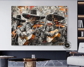 Mexican culture traditional music canvas wall art,Mariachi Music Passion and Tradition