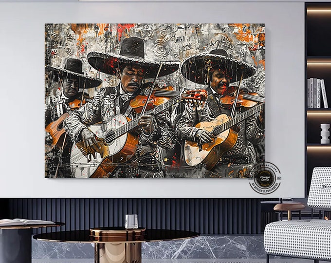 Mexican culture traditional music canvas wall art,Mariachi Music Passion and Tradition
