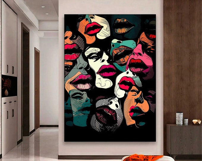 Colorful Abstract of Lips Poster, Abstract Art Print Neon Kisses, Abstract Print Art Poster, Abstract arts, Abstract Wall Art Kisses Poster