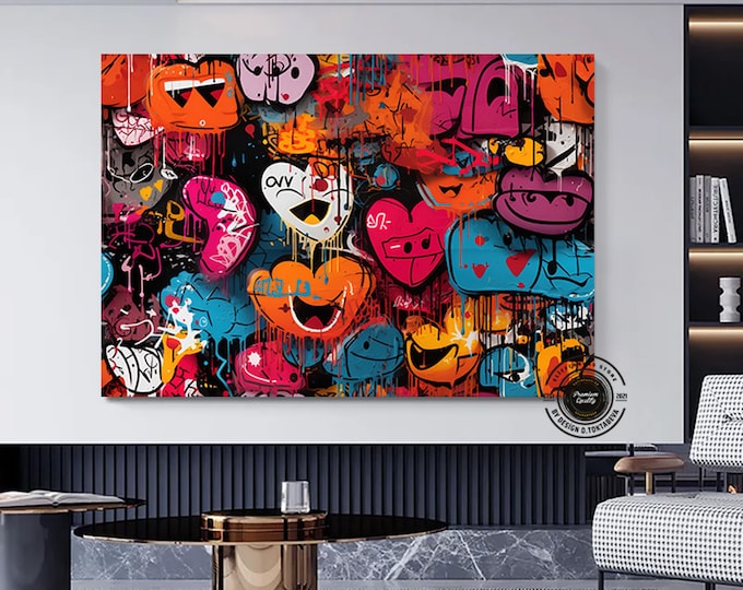 Painting Graffiti Art Canvas Original, Urban Art Print Framed, Graffiti Wall Art Canvas, Urban Wall Art Framed, Over The Bed Wall Decor