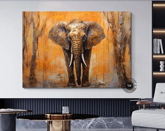 Colorful Elephant Canvas Painting: Abstract Animal Wall Decor
