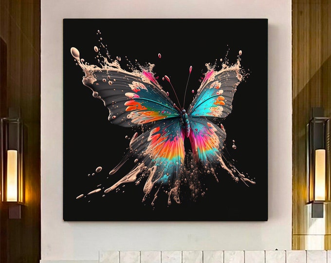 Colorful Butterfly Canvas Wall Art, Animal Print on Canvas, Butterfly Wall Decor, Colorful Canvas, Bedroom Wall Decor, Home Gift, Room Decor