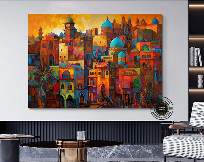 Modern Home Decor Abstract City Skyline Cubism Art Urban Wall Art Painting Gift Idea for Home or Office Statement Piece,City Illustration.