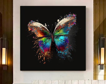Colorful Butterfly Canvas Wall Art, Animal Print on Canvas, Butterfly Wall Decor, Colorful Canvas, Bedroom Wall Decor, Home Gift, Room Decor
