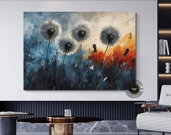 Dandelion Abstract Canvas Art: Modern Living Room Decor