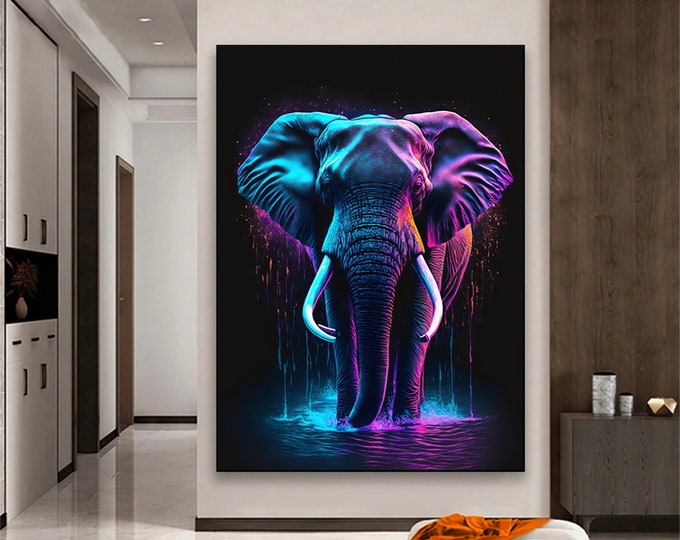 Abstract multicolored elephant wall art poster, elephant graffiti wall art, colorful elephant decor