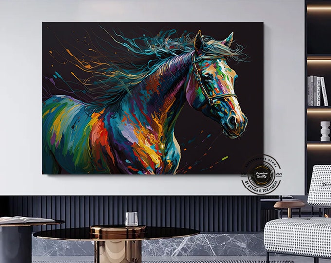 Abstract Horse Painting On Canvas, Large Horse Wall Art Print Colorful Abstract Wall Art, Wall Decor Over The Bed Animal Lover Gift For Home