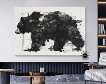 Abstract Black Bear Canvas Art: Modern Animal Painting