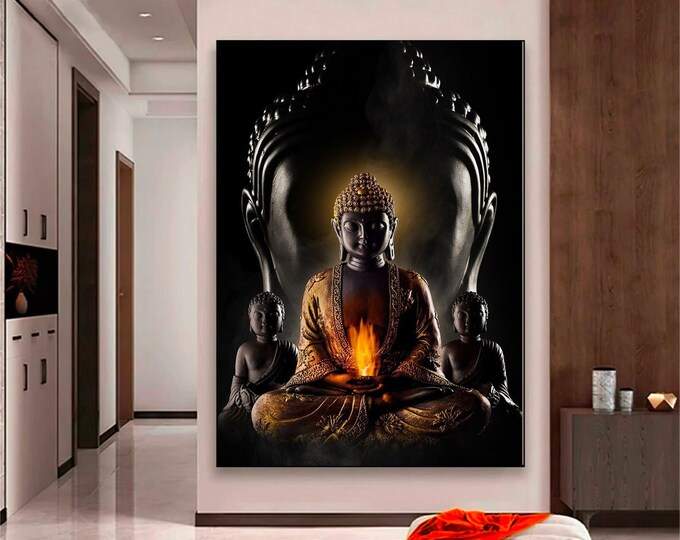 Buddhism black Buddha statue guatemala buddha temple canvas print gift idea home decor wall art print and canvas ready to hang, canvas art