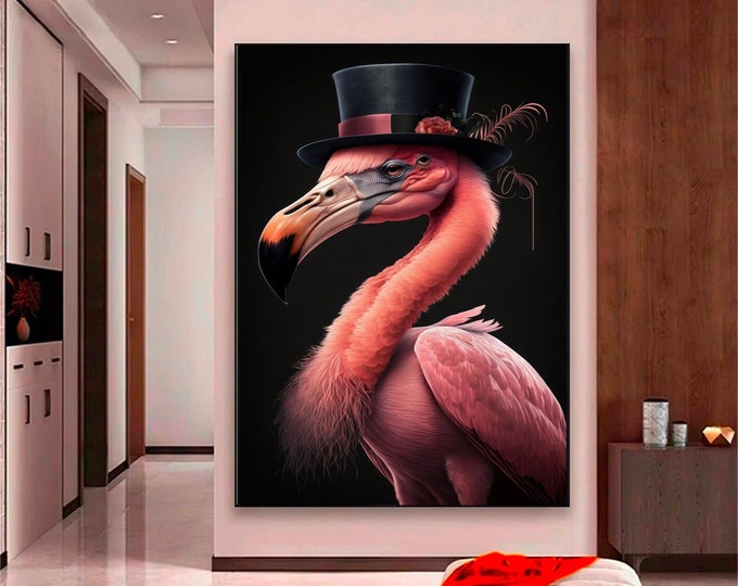 Pink Flamingo Wall Art, Animal Canvas, Bird, Modern Wall Decor, Ready to Hang Canvas Print, Gift, Wildlife