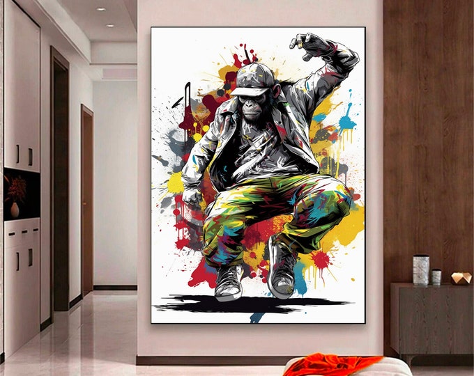 Colorful Monkey Print, Abstract Art,Colorful Canvas Paintings,Graffiti Art Canvas Paintings,Monkey Canvas Wall Art,Abstract Face Poster