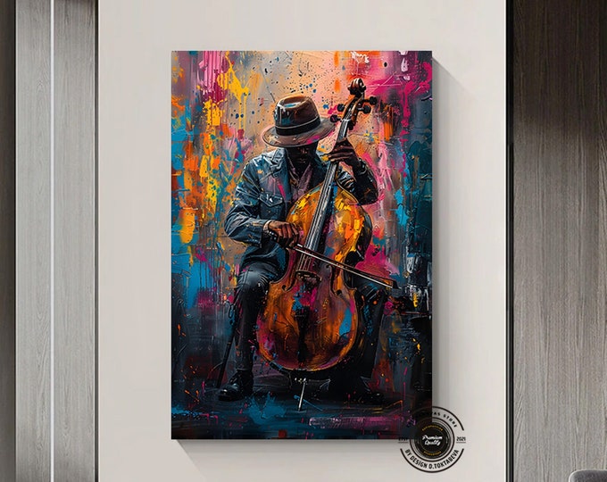 African Jazz Art, African Canvas, Jazz Wall Art,Black Man Musician Canvas, Colorful painting  with jazz band on the streets
