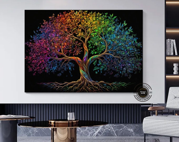 Colorful Tree Of Life Painting On Canvas, Symbolic Art Print, Abstract Tree Art Print, Colorful Nature Wall Art Prints, Home Decor Gift Art
