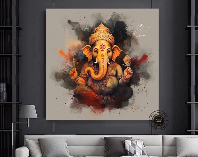 Ganesha Canvas, Framed Print, Ganesh ji Wall Art, Hindu God Wall Art, Ganesha Wall Art, Ganesh Poster, Ready to Hang, Home Decor