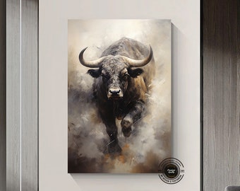 Charging Bull Canvas Print: Dynamic Animal Wall Art