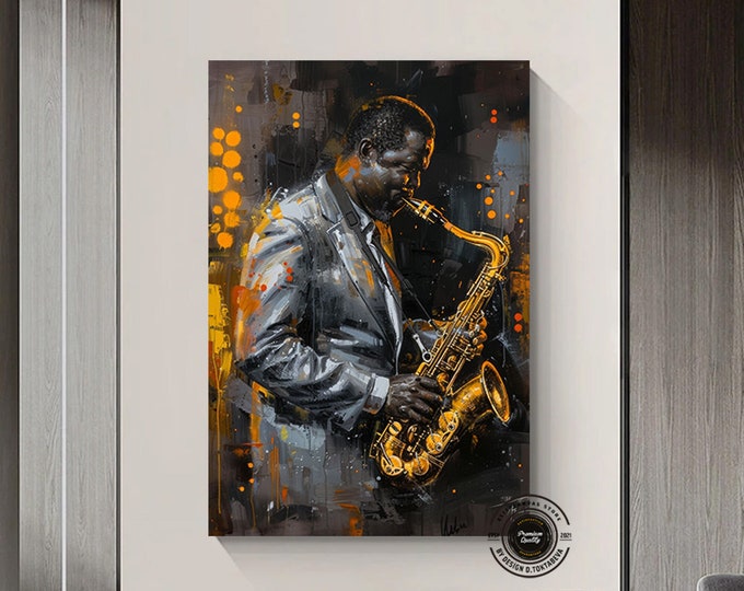 African Jazz Art, African Canvas, Jazz Wall Art, Jazz Oil Painting Canvas, Black Man Musician Canvas, Saxophone Canvas, Jazz Canvas,