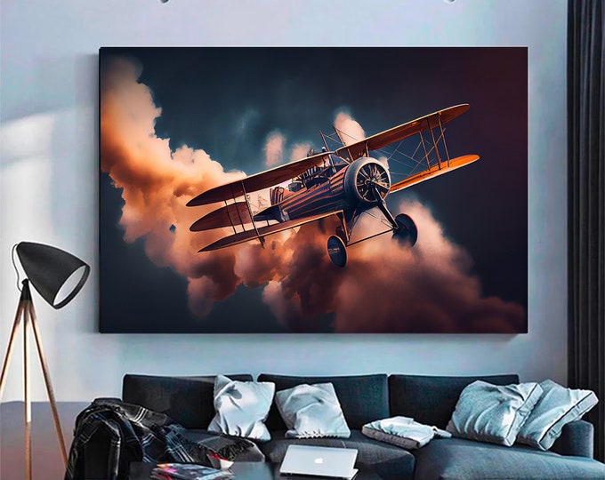 Airplane Aircraft Print On Canvas Poster Vintage Airplane Multi Panel Wall Art Retro Airplane Wall Hanging Decor for Living Room Decor