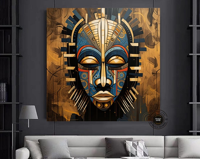 African Mask on Canvas XX African Spirituality: Handcrafted Detailed African Mask Canvas for Ethnic Inspired Wall Décor Unique Gift for Him,
