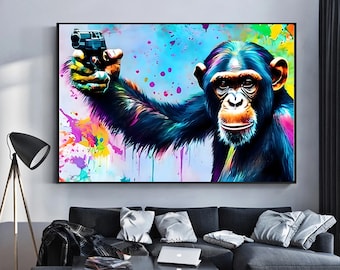 Abstract Graffiti Monkey, Funny Gorilla Wall Art Picture, Colorful Chimp Canvas Decor, Graffiti monkey Art, Colorful Monkey poster wall art
