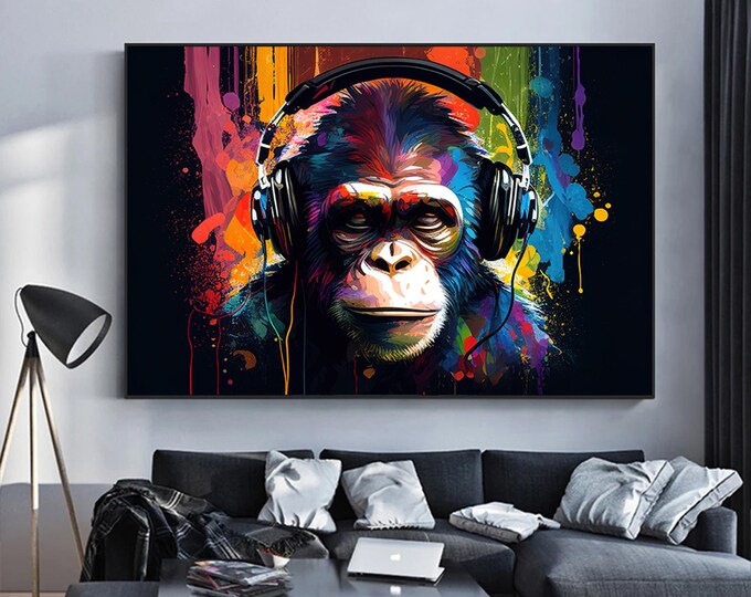 Abstract Graffiti Monkey, Funny Gorilla Wall Art Picture, Animal Wall art, Colorful Chimp Canvas Decor, Graffiti monkey Art, Colorful Monkey