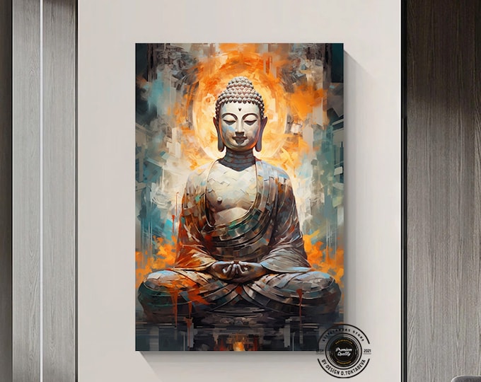 Buddha Canvas Painting, Yoga Artwork, Meditation Art Print, Buddha Wall Art Landscape, Buddhist Wall Decor, Yoga Wall Art Lotus, Home Gift