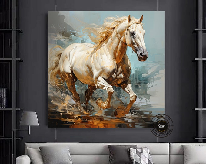Horse canvas wall art print, horse colorful canvas print , horse canvas painting , prancing horse canvas decor , modern wall decor.