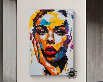 Abstract Face Canvas Art: Colorful Woman Portrait, Framed Canvas