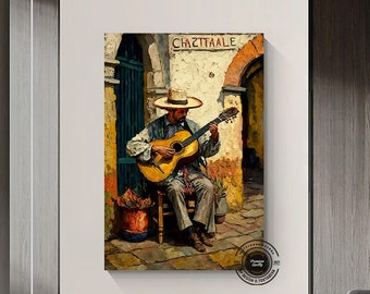 Mariachi Art Framed Canvas: Colorful Mexican Folk Art Print
