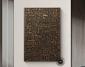 Ancient Egyptian Hieroglyphs on a Black Base Wall Decor - Intricately Crafted Symbolic Art Piece