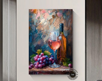 Red Wine Canvas Wall Art: Fruit and Wine Still Life