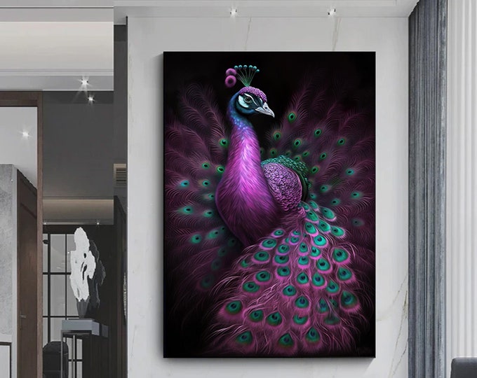 Modern Art Pink Peacock luxury style Digital print art.Peacock canvas painting.