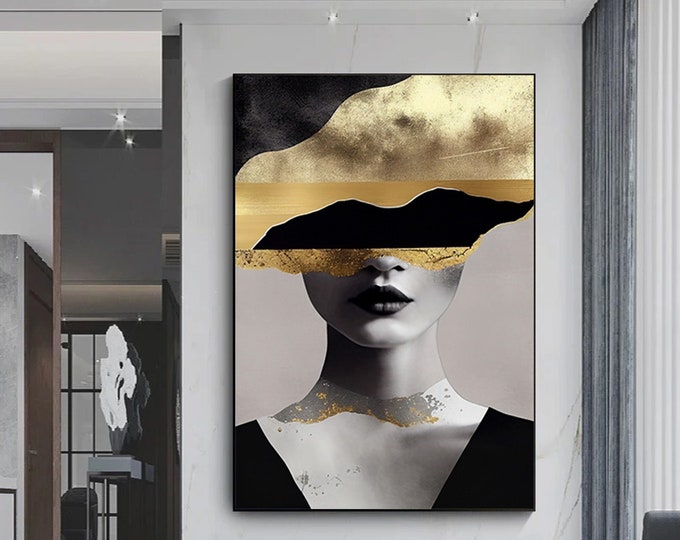 Gold Woman Canvas Painting, Abstract Woman Canvas Print, Fashion Wall Decor, Women Wall Canvas Art, Home Wall Decoration