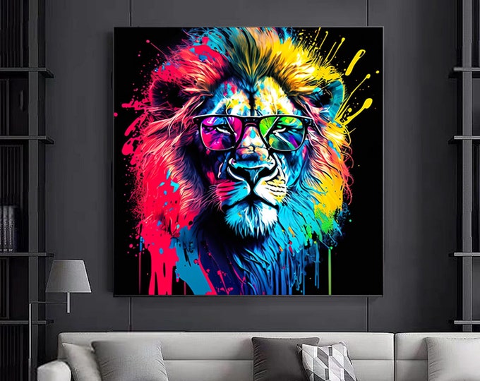 Lion Canvas Print , Graffiti Art Lion , Canvas Lion decor , Colorful Lion Canvas , Rainbow Colors Wall Art , Animal Canvas , Home Decor