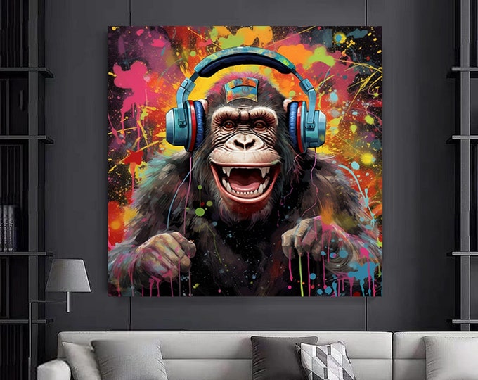 Abstract Graffiti Monkey, Funny Gorilla Wall Art Picture, Colorful Chimp Canvas Decor, Graffiti monkey Art, Colorful Monkey poster wall art