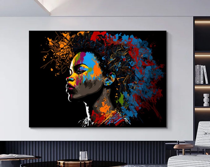 Modern afro American woman graffiti wall art.Woman graffiti wall decor,