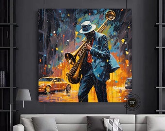 Saxophone Player Canvas Print: Colorful Jazz Graffiti Wall Art