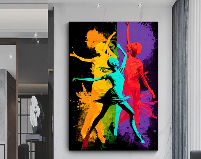 Colorful canvas poster of three dancers in different colors,Dance canvas wall art,