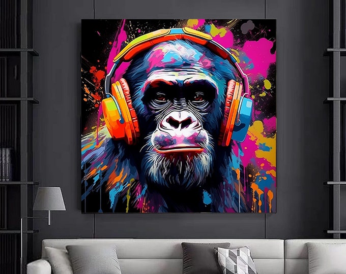 Abstract Graffiti Monkey, Funny Gorilla Wall Art Picture, Colorful Chimp Canvas Decor, Graffiti monkey Art, Colorful Monkey poster wall art