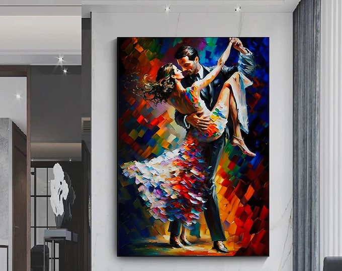 Canvas Home Decor, Large Canvas, Dancing Couple Painting Print, Music Room Art, Tango Couple Canvas Decor, Canvas Ready to Hang