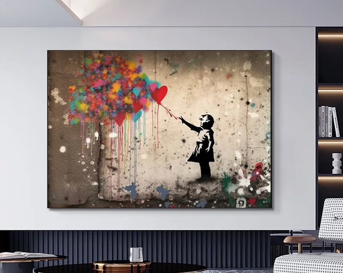 Ballon Girl Pop Art Canvas Print, Banksy Art, Ballon Girl Graffiti, Street Graffiti Wall Art, Banksy Ballon Girl Canvas
