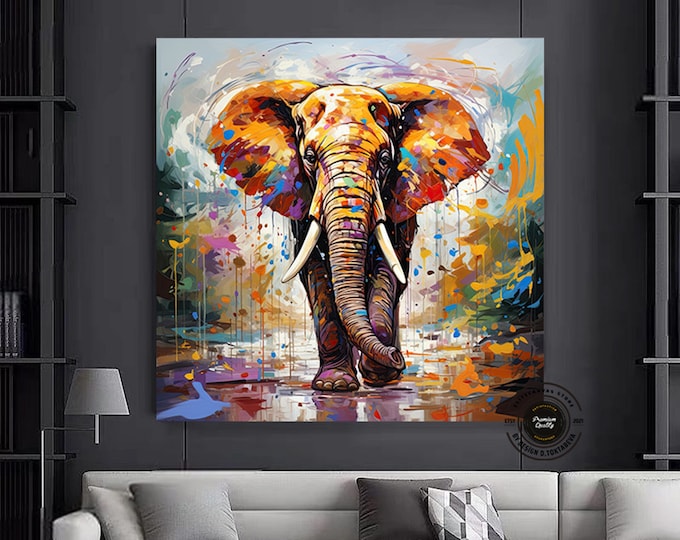 Elephant Print Art On Canvas, Large Pop Art Wall Art, Colorful Elephant Canvas Painting, Pop Art Canvas Print, African Elephant Wall Decor