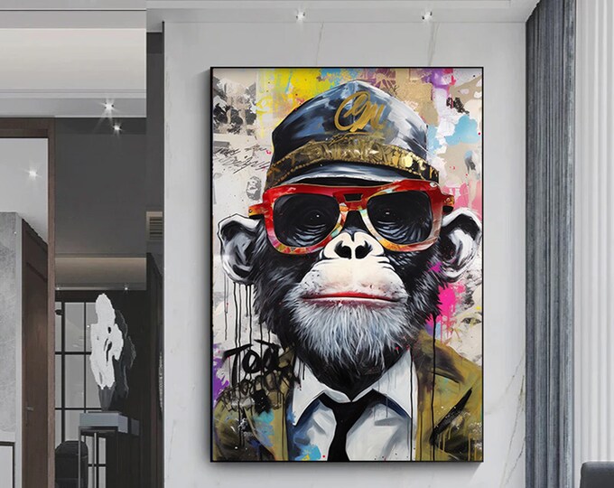 Colorful Monkey Print, Abstract Art,Colorful Canvas Paintings,Graffiti Art Canvas Paintings,Monkey Canvas Wall Art,Abstract Face Poster