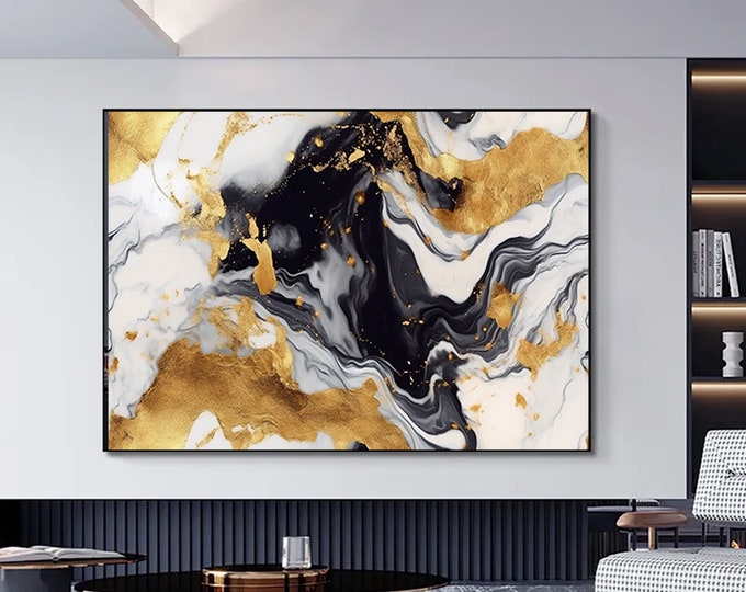 Black gold abstract canvas print Abstract Luxury wall art Living Room decor Oversized Contemporary Modern Artwork, Landscape Abstract Art