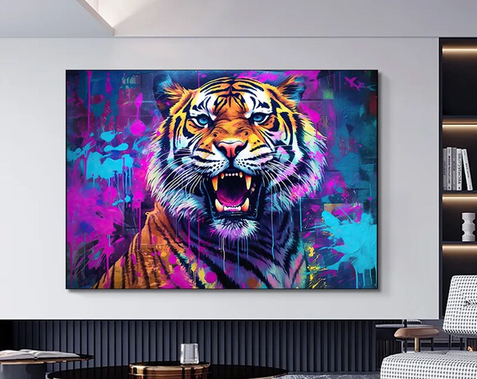 Abstract Graffiti Art Tiger Painting Modern Animal Street Colorful Canvas Poster Print Wall Art Picture Living Room Home Decor