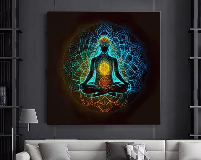 Canvas Painting Art Poster Prints Indian Buddha Meditation 7 Chakras Yoga Sport Wall Art Living Room Bedroom Decor