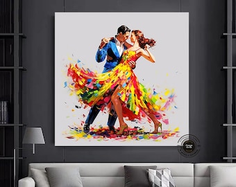 Canvas Home Decor, Large Canvas, Couple Dancing Painting Print, Music Room Art, Tango Couple Canvas Painting, Framed Canvas Ready to Hang