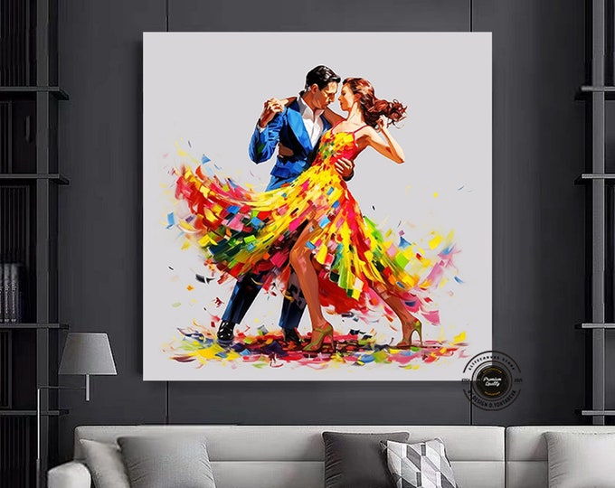 Canvas Home Decor, Large Canvas, Couple Dancing Painting Print, Music Room Art, Tango Couple Canvas Painting, Framed Canvas Ready to Hang